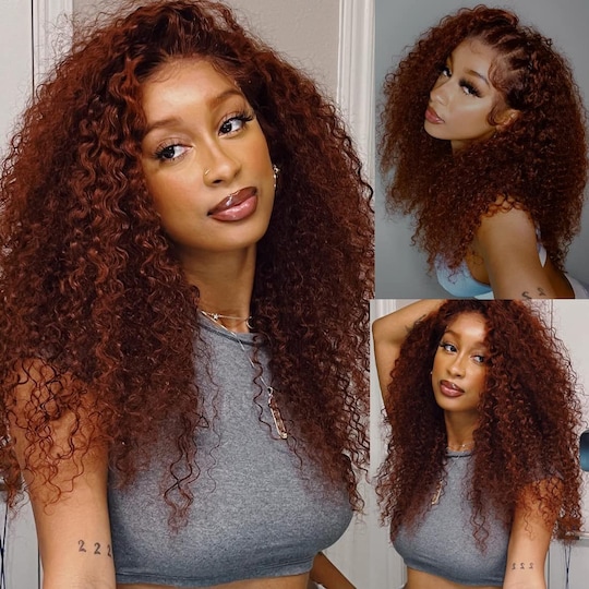  Pre Bleached Invisible Knots Wig 7x5 Bye Bye Knots Pre Cut Lace 33B Reddish Brown Jerry Curly Glueless Wig
