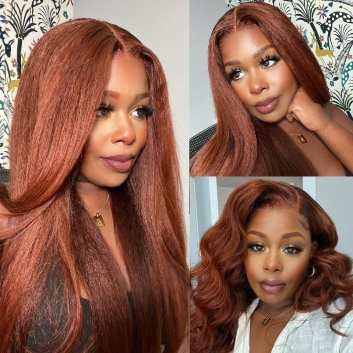  Yaki Straight 7x5 ByeBye Knots Pre-Everything Wigs Reddish Brown Put on and Go Glueless Wigs with Pre-Bleached Knots