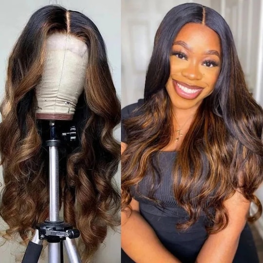 Buy 1 Get 1 FREE| Balayage Brown Highlight Body Wave Lace Wig