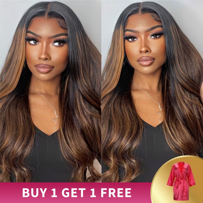  @DominiqueA Balayage Brown Highlight 3D Body Wave 7x5 Bye Bye Knots Wig Put on and Go Glueless Lace Wigs with Pre-Bleached Invisble Knots