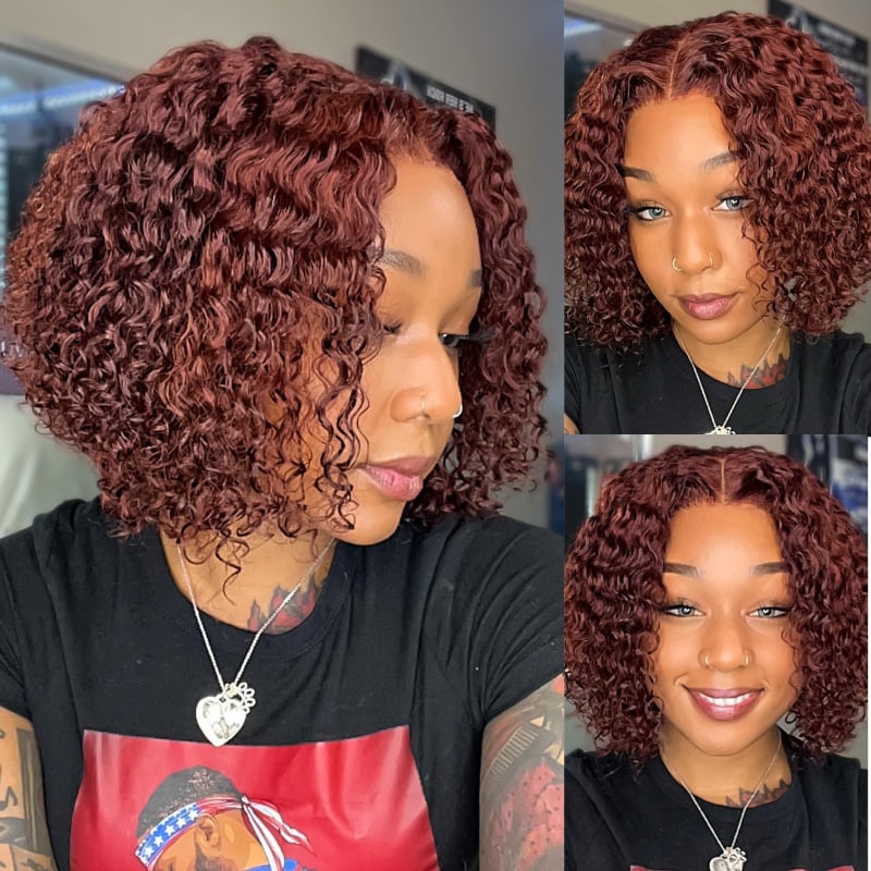 Beautyforever Short Deep Small Curly 7x5 Bye Bye Knots Reddish Brown and  Black to Chestnut Brown Color Put on and Go Wig with Invisible Knots