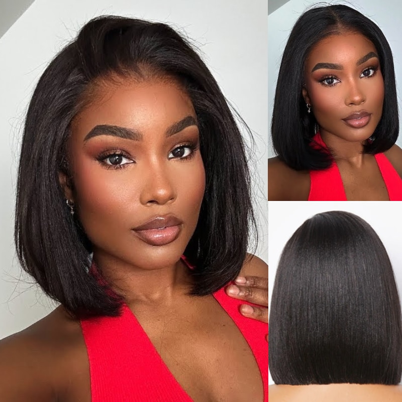 Beautyforever Yaki Bob 7x5 and13x4 Glueless Lace Wig Natural Looking Yaki Straight Bleached Knots Wigs