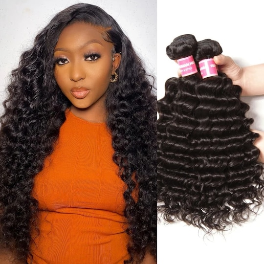  Peruvian Deep Wave Human Hair 4Bundles Natural Color