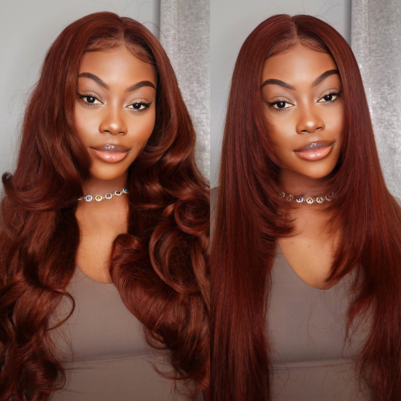 Beautyforever 7x5 ByeBye Knots Wig Reddish Brown Body Wave Put on and Go Glueless Wigs with Pre-Bleached Knots