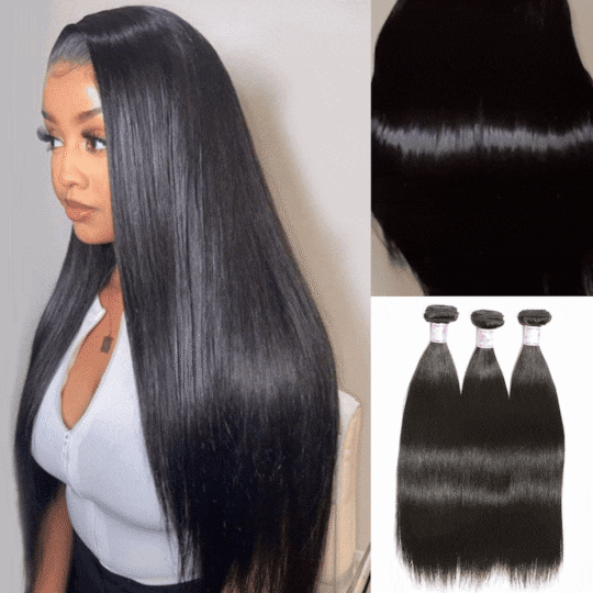  3Bundles Straight Indian Human Hair Weaving Natural Color
