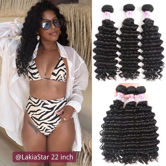  Indian Virgin Deep Wave Hair Weave 3 Bundles Deals Human Hair