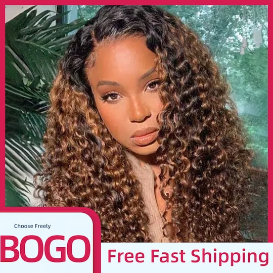 Buy 1 Get 1 Free | Balayage Highlights Jerry Curly V Part 180% Density Lace Wig And 7x5 Glueless Lace Put on and Go Invisible Wig Member Exclusive