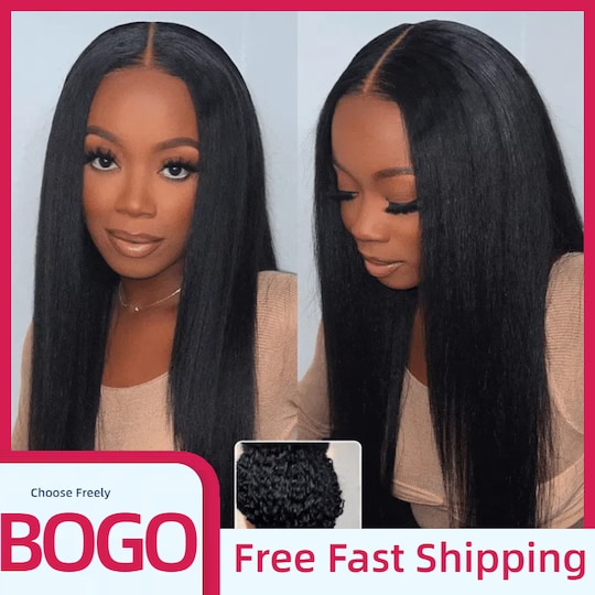 Buy 1 Get 1 Free | Yaki Straight Upgrade EasiContour V-Part Wig Meets Real Scalp Put on and Go Glueless Wig Member Exclusive