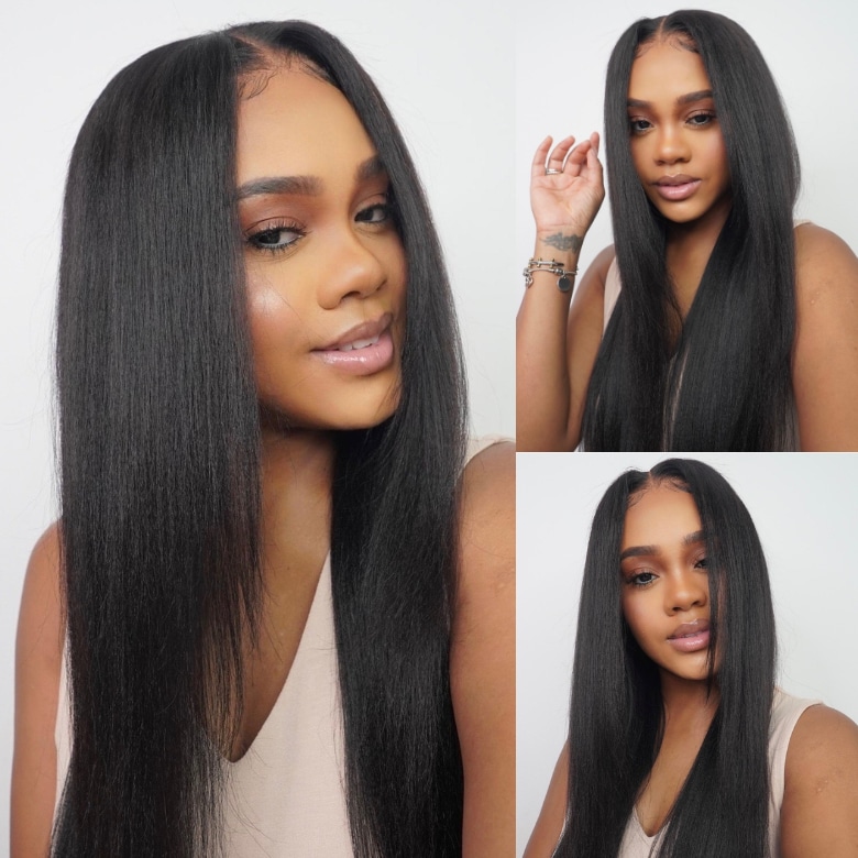  Yaki Straight ByeBye Knots Wig 7x5 Pre Cut Glueless Lace Pull & Go Human Hair Wigs with Invisible Knots