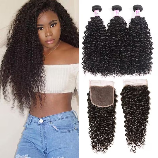  Best Curly Malaysian Virgin Hair 3Bundles With 4x4 Lace Closure