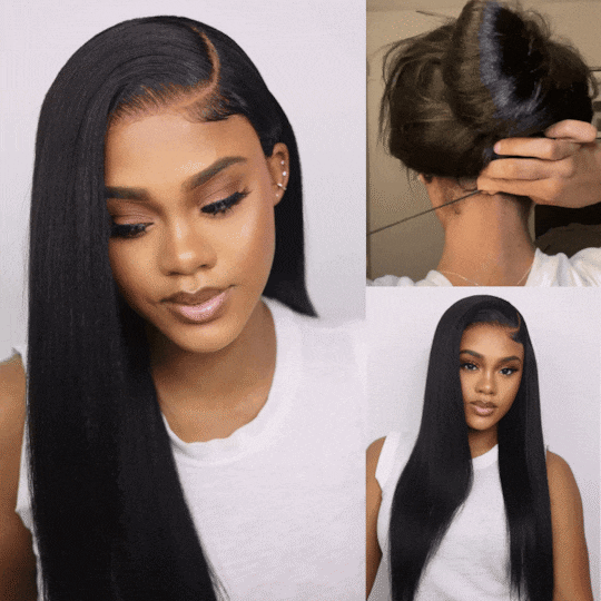  Yaki Straight ByeBye Knots Wig 7x5 Pre Cut Glueless Lace Pull & Go Human Hair Wigs with Invisible Knots