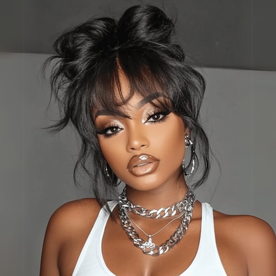  @DominiqueA 13x4 Lace Frontal 3D Fluffy Loose Wave Wig With Curtain Bangs Put on and Go Human Hair Wigs