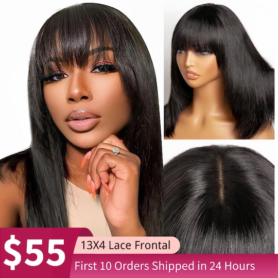 Tax Season Sale From $55 Spring Bob Style Glueless Bob With Bangs And 13x4 Lace Pre Evertything Yaki Wig Member Exclusive