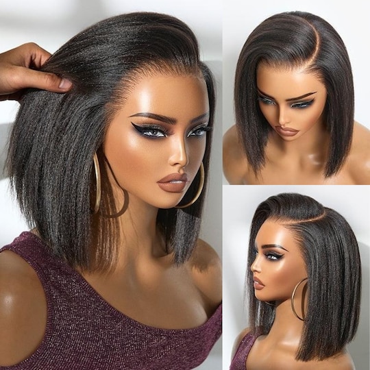  Yaki Bob 7x5 and13x4 Glueless Lace Front Wig Natural Looking Yaki Straight Bleached Knots Human Hair Wigs