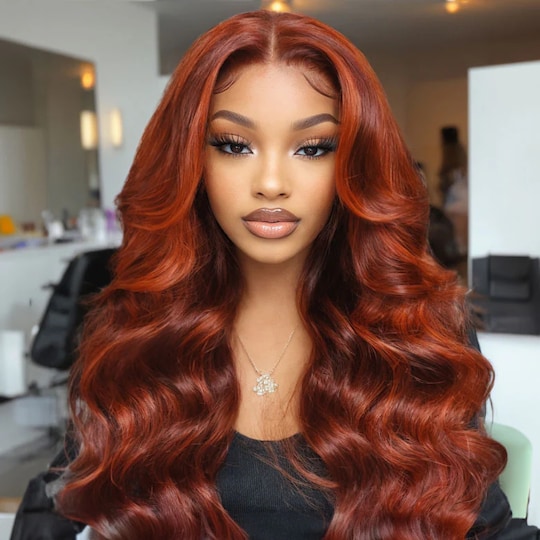  7x5 Lace Bye Bye Knots Loose Wave Red Orange Highlights Human Hair Wig with Face Framing Layers