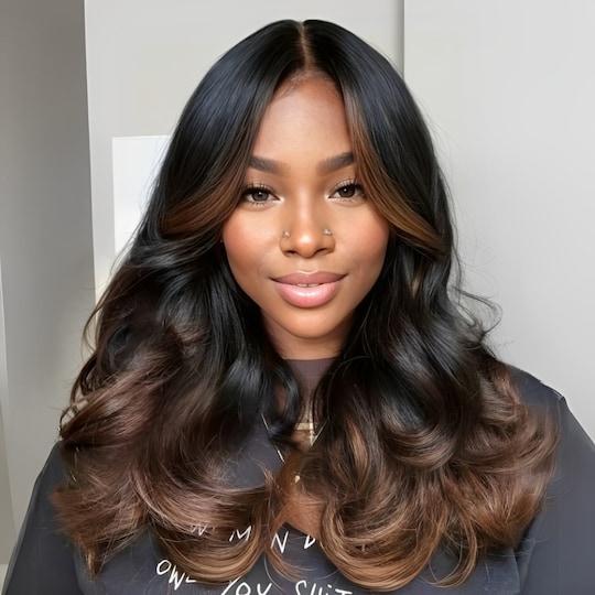  Bye Bye Knots Wig 7x5 Glueless Lace Black to Chestnut Brown Ombre Loose Wave Wigs With Invisible Knots