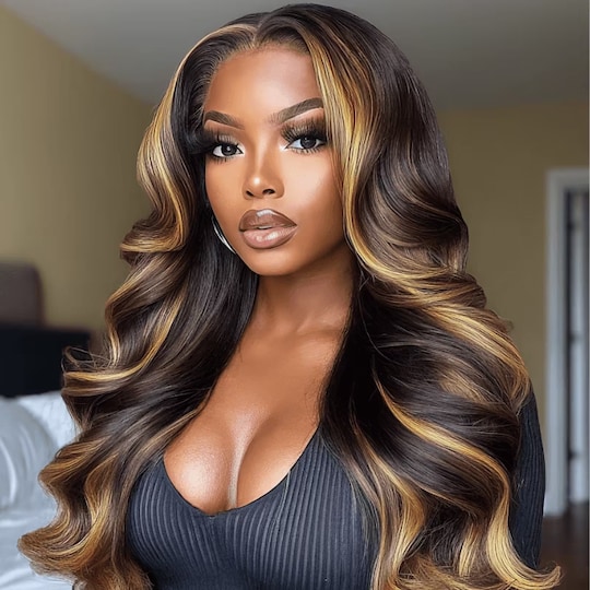  7x5 ByeBye Knots Wig Honey Caramel Highlights Human Hair Wigs Loose Wave Put on and Go Glueless Wigs