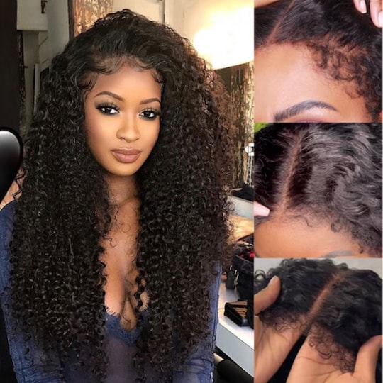  Transparent Lace Wig Kinky Curly Gluleless Human Hair Wigs with Invisible Knots