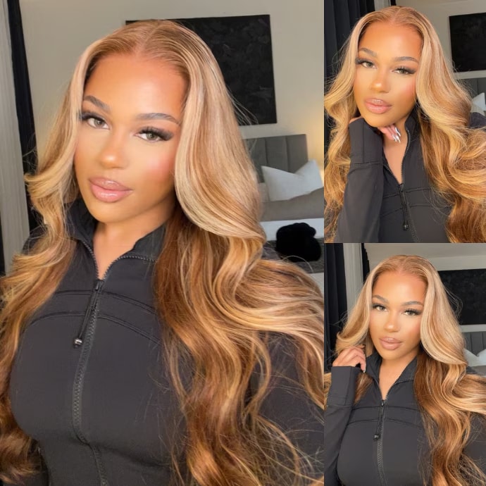  Highlight Blonde Body Wave Glueless Lace Wig 7x5 Bye Bye Knots Wigs with Invisible Knots