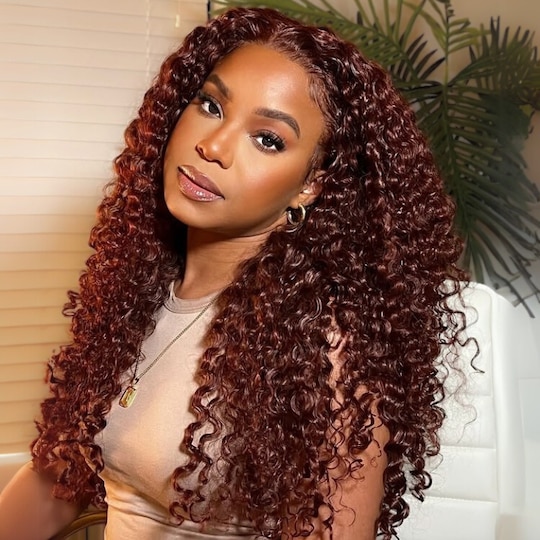 7x5 Lace Closure Reddish Brown 33B Auburn Jerry Curly Wig Put on and Go Human Hair Wigs
