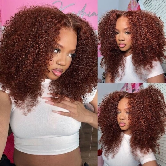  7x5 Byebye Knots Reddish Brown Jerry Curly Wigs Put on and Go Glueless Lace Wig