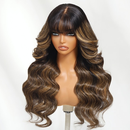  13x4 Pre-Everything™ Lace Frontal Balayage Highlights Fluffy Loose Wave Curtain Bangs Wig