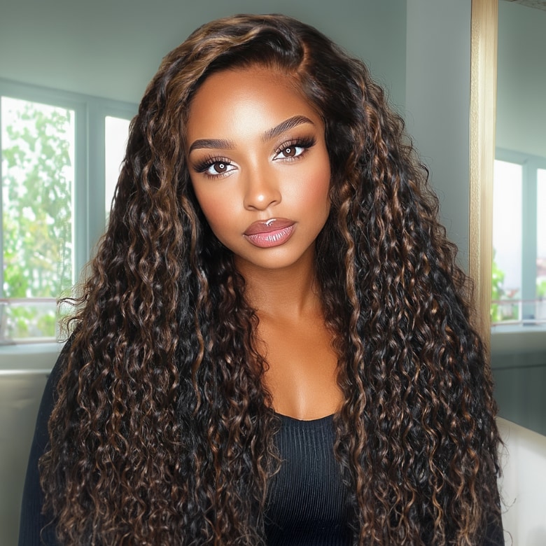  @Crownmecutie Golden Brown Highlight Water Wave 7x5 Bye Bye Knots Lace Closure Human Hair Wig