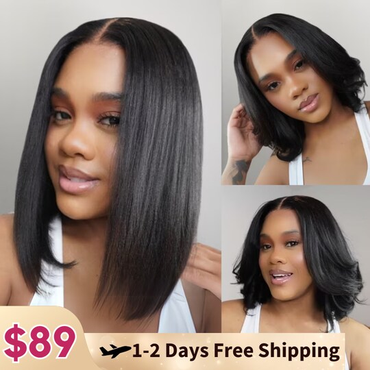  Light Yaki Bob 7x5 and13x4 Glueless Lace Front Wig Natural Looking Yaki Straight Bleached Knots Human Hair Wigs