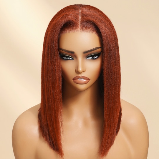  7x5 Bye Bye Knots 33B Auburn Reddish Brown Yaki Straight Short Bob Wig