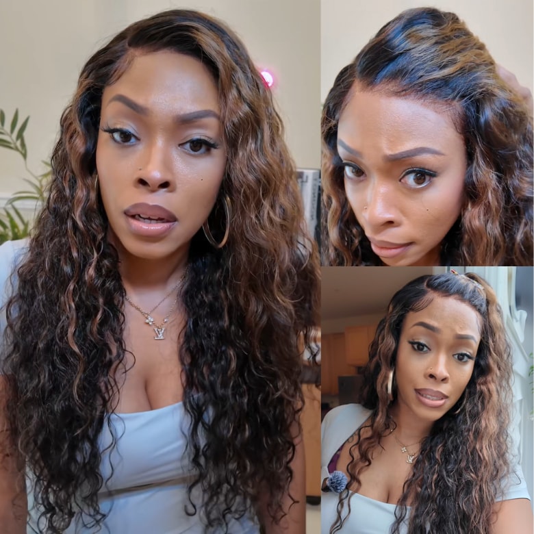  @Lynee Golden Brown Highlight Water Wave 7x5 Bye Bye Knots Lace Closure Glueless Human Hair Wig