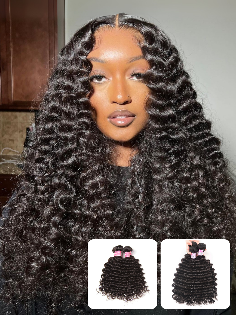 Beautyforever Indian Virgin Deep Wave Hair Weave 3 Bundles Deals