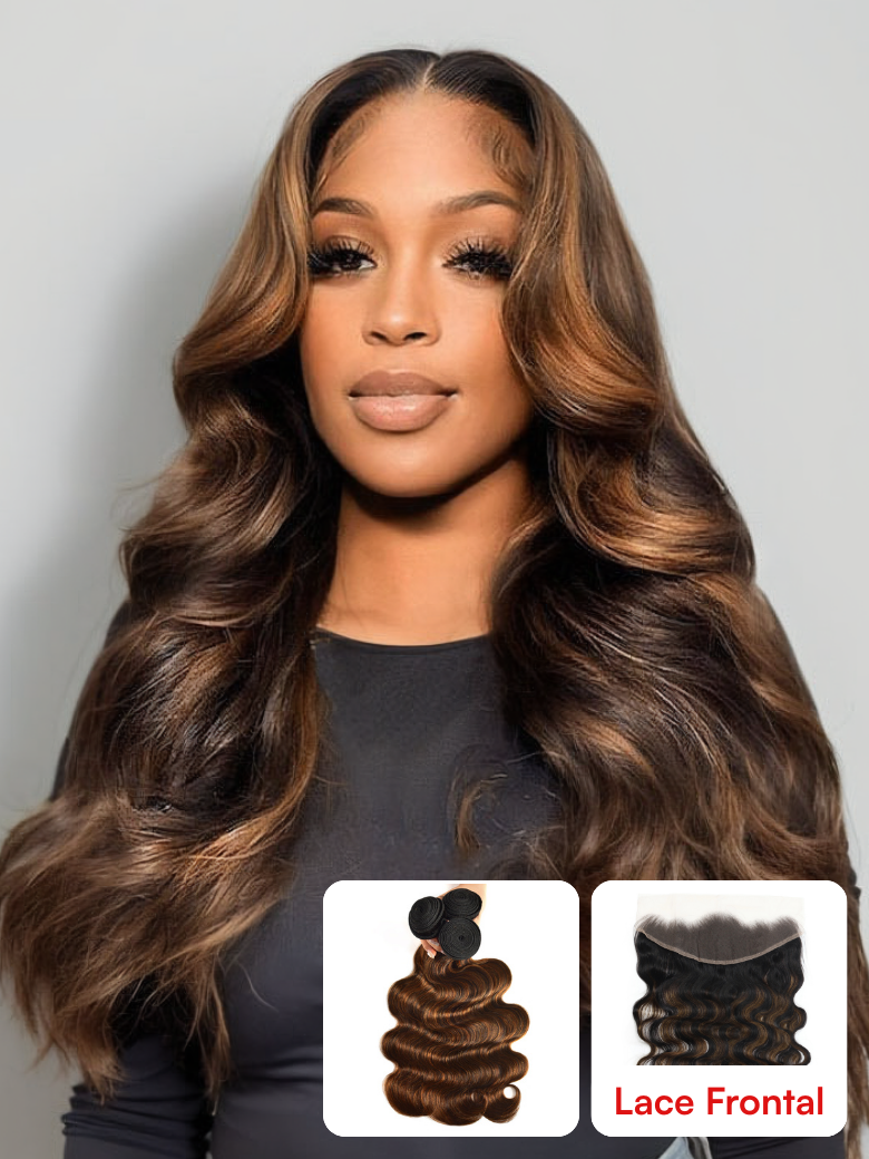 Beautyforever 13x4 Lace Frontal Closure With 3Bundles Balayage Brown Highlight
