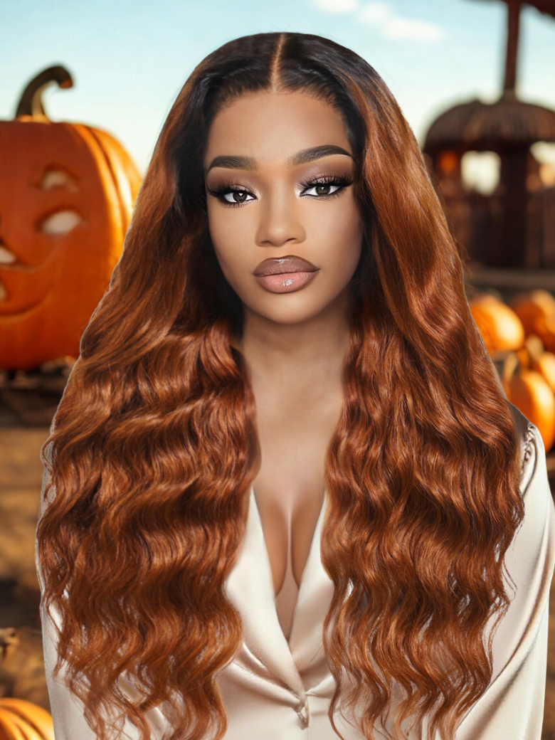 Beautyforever Copper Brown  Dark Roots Loose Deep Wave Wig