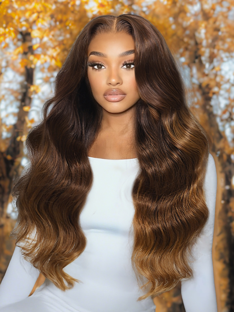 Beautyforever 13x4 Pre-Everything Lace Frontal Wig Brown Ombre with Golden