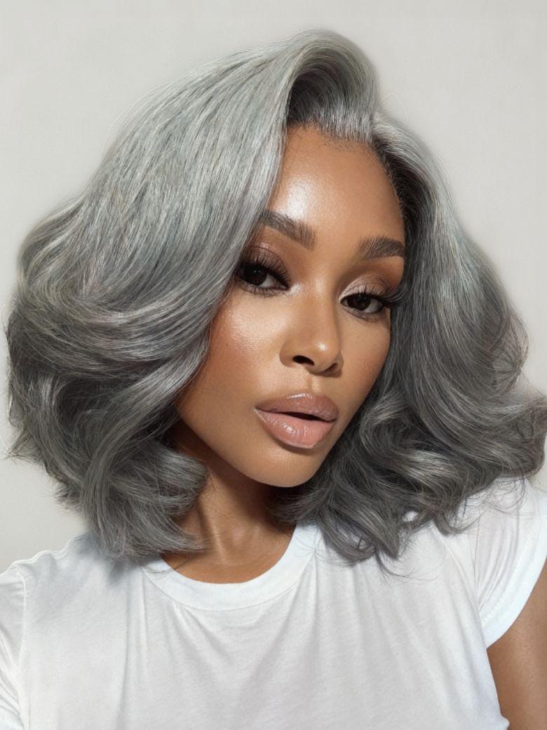 Beautyforever Salt and Pepper Layered Bob 6.5x5x1.5 Minimalist Lace Side