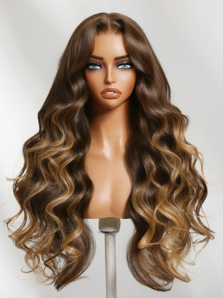 Beautyforever Chocolate Brown with Blonde Highlights Loose Wave Wig 7x5