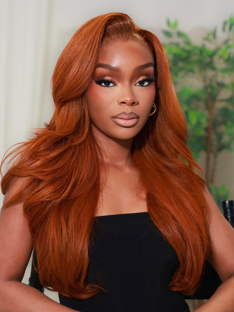 Copper Orange Lace Front Wig Women Long Lace Front Wig Copper Red Orange Wig Synthetic  main image 3