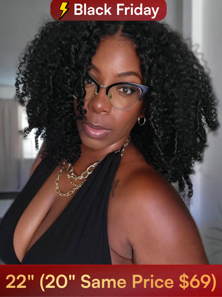 22” （20"" Same Price)| Kinky Curly Glueless Natural Black Wig