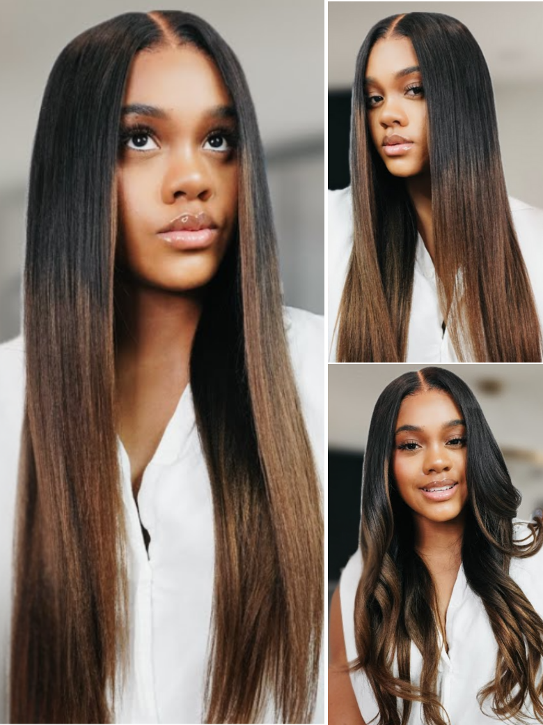 Beautyforever Chestnut Brown Ombre Yaki Straight Put On and  display picture 3