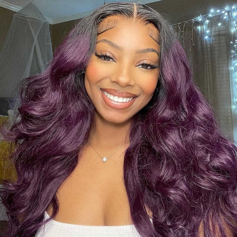 Wowfactor celebrity Sexy purple plum lavender dark root lace front good layered cut