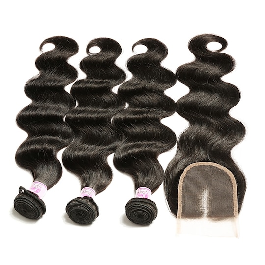  3Bundles Malaysian Body Wave Hair With 4x4 Lace Closure