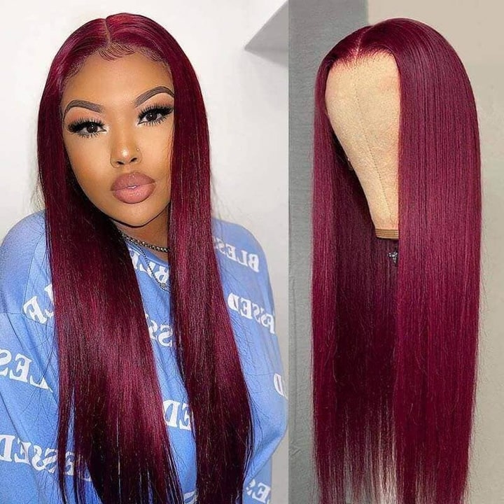 Beautyforever 99J Color Lace Wigs Pre Plucked Straight Hair Best Wigs Human Hair Natural Looking Hand Tied Lace Part Wig