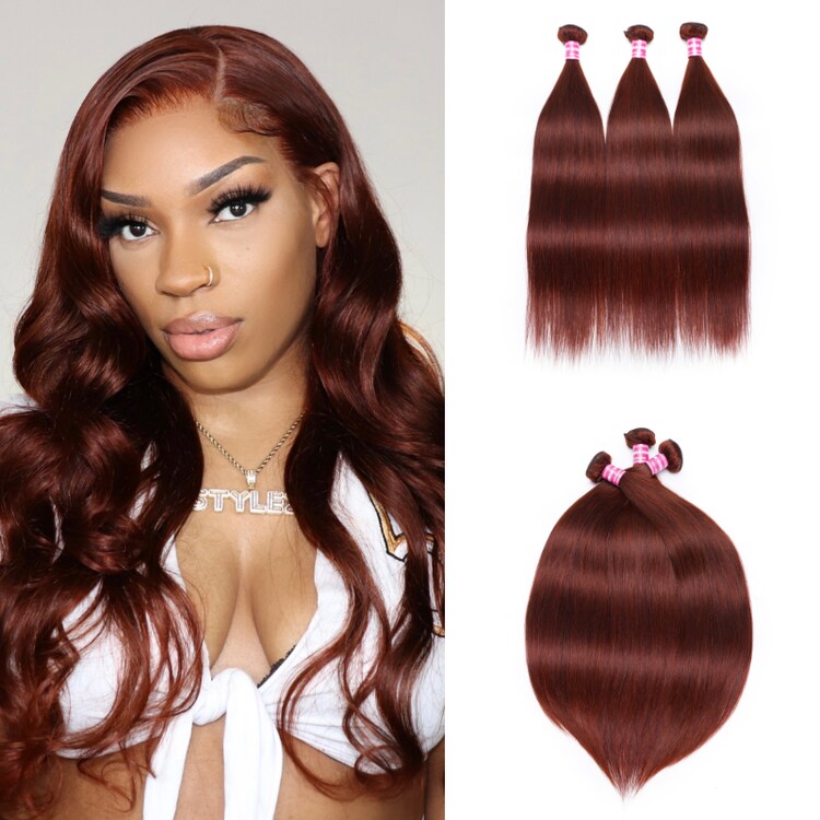 Beautyforever Auburn Color 3 Bundles Virgin Straight Hair Bundle Deals Human Hair