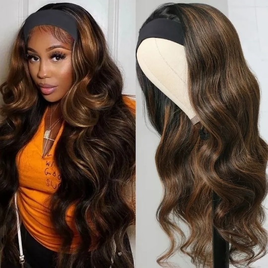  #FB30 Color Body Wave Headband Wig Balayage Ombre Highlight Wig 150% Density Put on and Go Human Hair Wigs