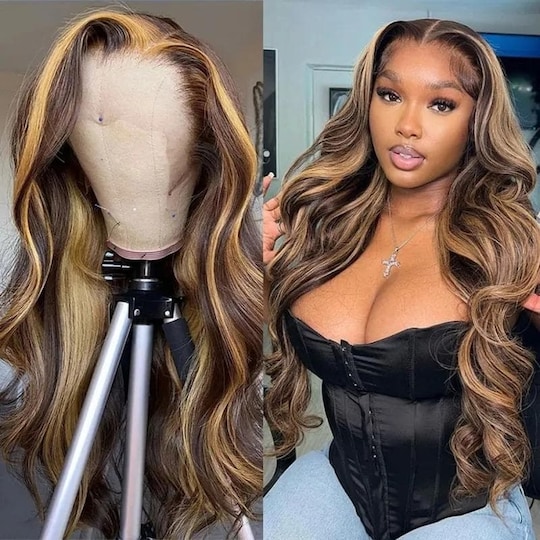  16 Inch BOGO FREE Brown Highlight Body Wave Hair Wigs Colored Wigs