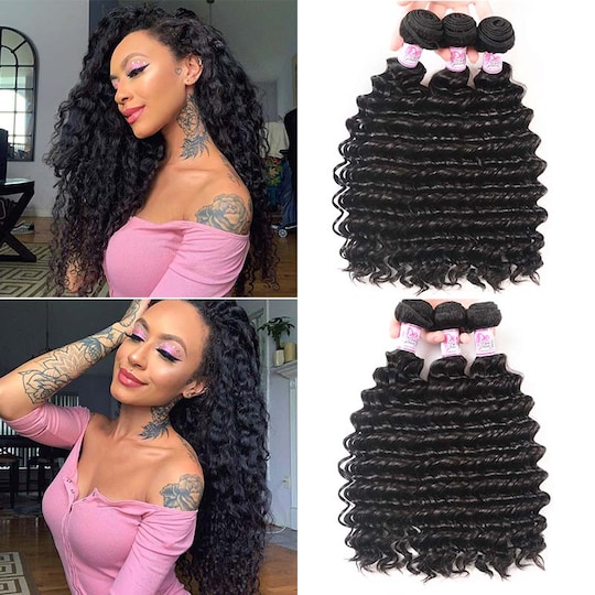 Indian Deep Wave Virgin Human Hair Weave 4Bundles