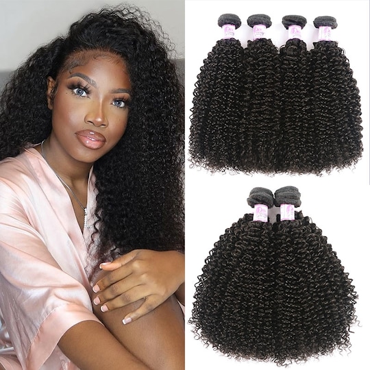  Kinky Curly Human Hair 4 Bundles Sew In Virgin Malaysian Hair Weave 8-26 Inch