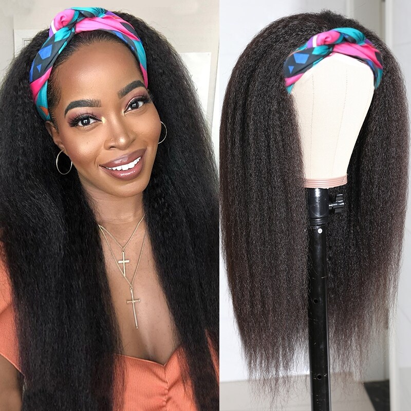 Beautyforever Kinky Straight Human Hair Half Wigs With Headband For Women Glueless Wigs Natural Color Gift Headband
