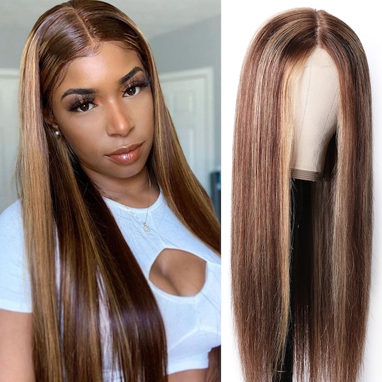 16 Inch Honey Blonde Highlight Straight Lace Part Wig Member Exclusive