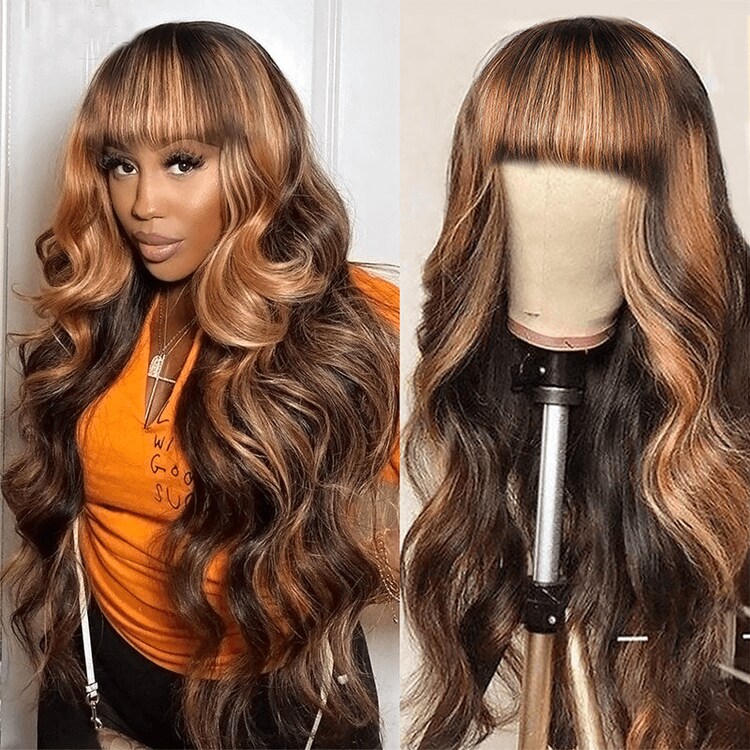 Beautyforever Affordable Body Wave TL412 Honey Blonde Wigs With Bangs 13x4 Lace Front Wigs With Babyhair